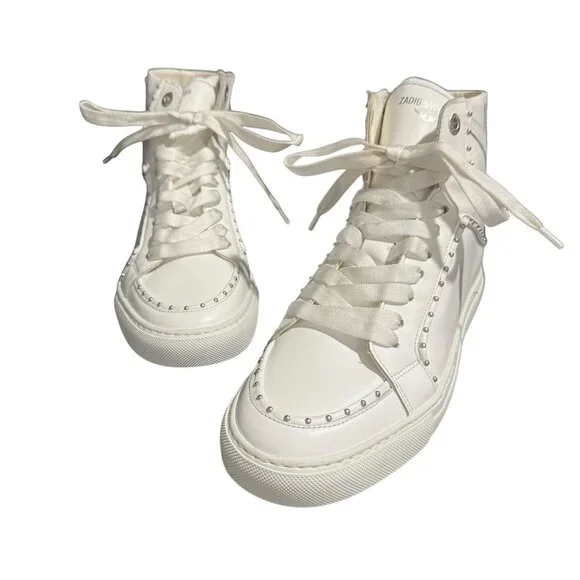 Zadig & Voltaire ZV1747 High Flash Studded Sneaker Womens White, Sz 39 WORN ONCE - Picture 3 of 10